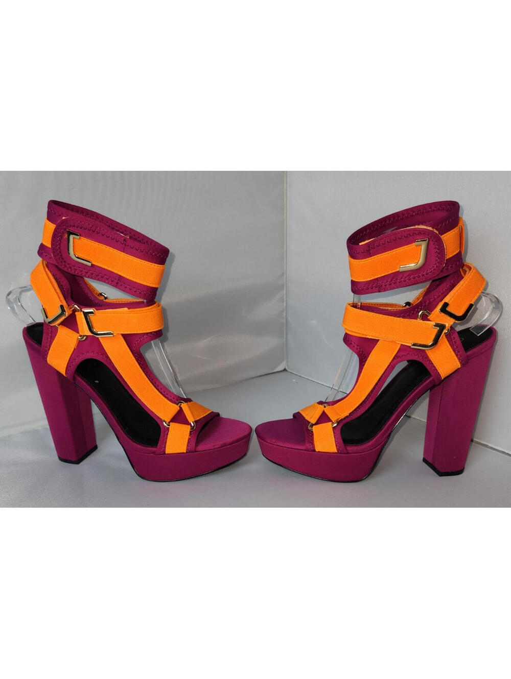 Frankie Hsu Sexy Bold Purple Orange High Heel Platform Sandals